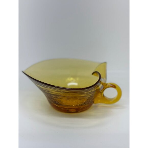 VTG Amber Crackle Glass Handled Bowl With Unique Spout Design MCM Decor - Picture 1 of 7